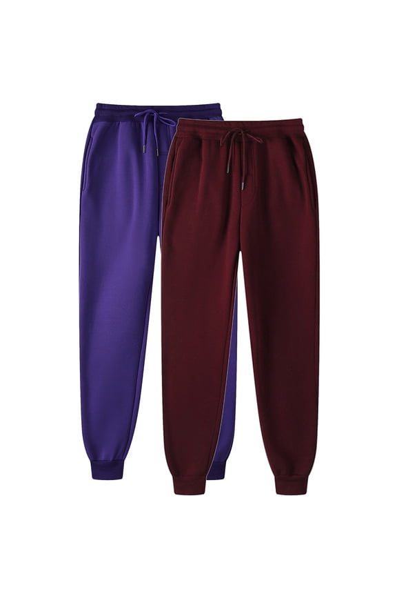 Women's 2 Piece Sweatpants Drawstring Loose Plus Size Running Jogger Pants Solid Color Lounge Trousers with Pockets Wine XL