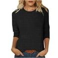 thumbnail image 1 of USNSM Women's 3/4 Sleeve T-Shirts Loose Fit Tunic Tops Waffle Plaid Tops Casual Pullover Boat Neck Trendy Spring Fall Tees Black XXXL, 1 of 5
