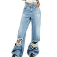 thumbnail image 1 of USNSM Women's Baggy Jeans Pants Y2K Straight Wide Leg Pants Hip hop Skateboard Denim Jeans Trousers with Pockets Light Blue#02 XS, 1 of 6