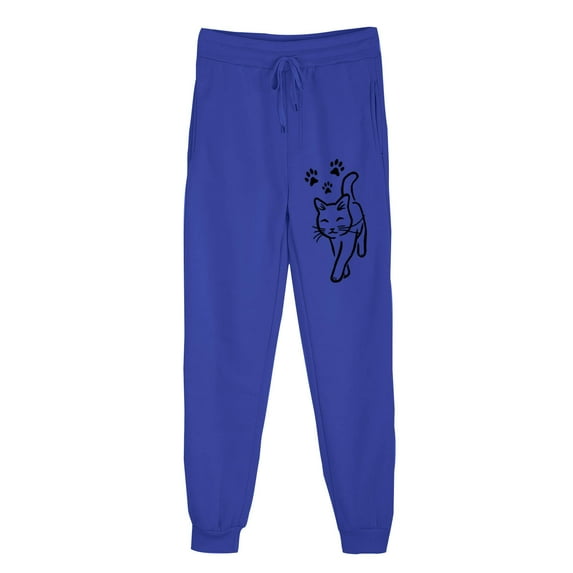 USNSM Women's Baggy Sweatpants High Waisted Lounge Loose Sweatpant Lovely Cat Print Drawstring Trousers with Pockets Blue M