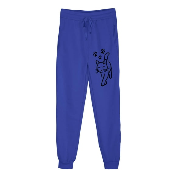 USNSM Women's Baggy Sweatpants High Waisted Lounge Loose Sweatpant Lovely Cat Print Drawstring Trousers with Pockets Blue S