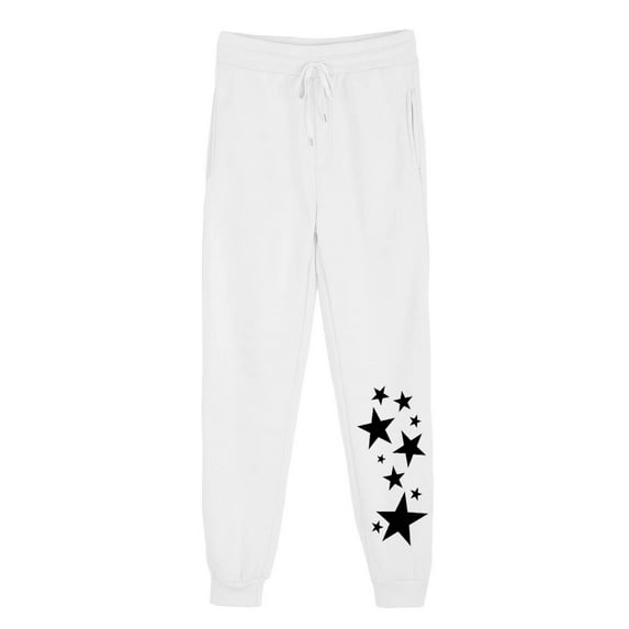 USNSM Women's Baggy Sweatpants Star Printed Sweatpants Y2K Drawstring Flared Pants Casual Jogger Pants with Pockets White L