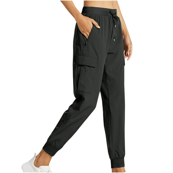 USNSM Women's Cargo Joggers Pants Lightweight Quick Dry Hiking Pants Athletic Workout Lounge Casual Outdoor Trousers Army Green L