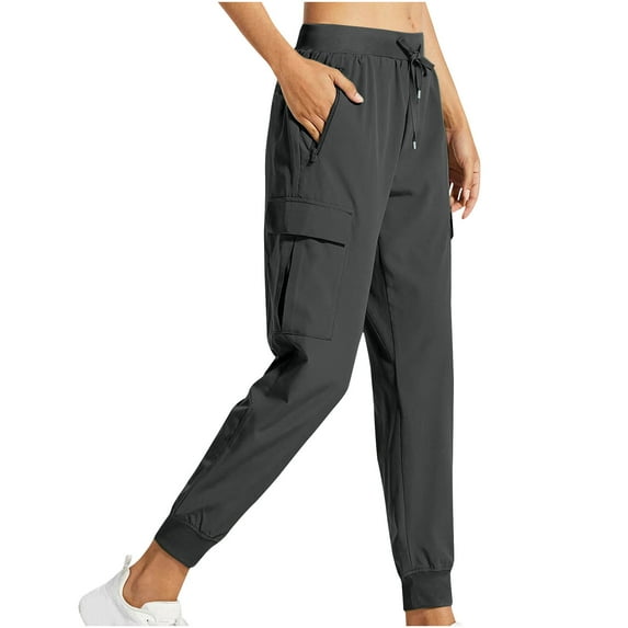 USNSM Women's Cargo Joggers Pants Lightweight Quick Dry Hiking Pants Athletic Workout Lounge Casual Outdoor Trousers Dark Gray L