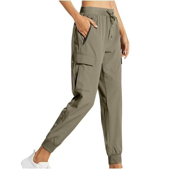 USNSM Women's Cargo Joggers Pants Lightweight Quick Dry Hiking Pants Athletic Workout Lounge Casual Outdoor Trousers Khaki M