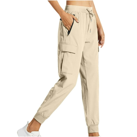 USNSM Women's Cargo Joggers Pants Lightweight Quick Dry Hiking Pants Athletic Workout Lounge Casual Outdoor Trousers White XL