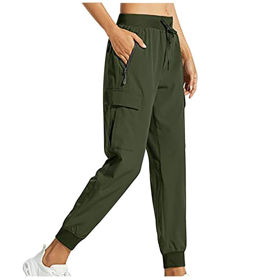 USNSM Women's Cargo Pants Joggers Lightweight Quick Dry Hiking Pants Athletic Workout Lounge Casual Trousers with Pockets Green S