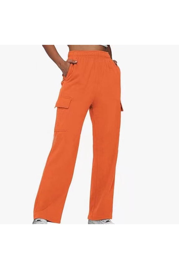 Women's Cargo Sweatpants 2024 Fall Outfits Casual Loose Lounge Pants Baggy High Waisted Athletic Jogger Sweatpants Orange M