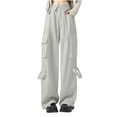 thumbnail image 1 of USNSM Women's Casual Dress Pants Baggy High Waist Workout Palazzo Trousers Hiking Jogger Wide Leg Pant with Pockets Khaki XL, 1 of 6