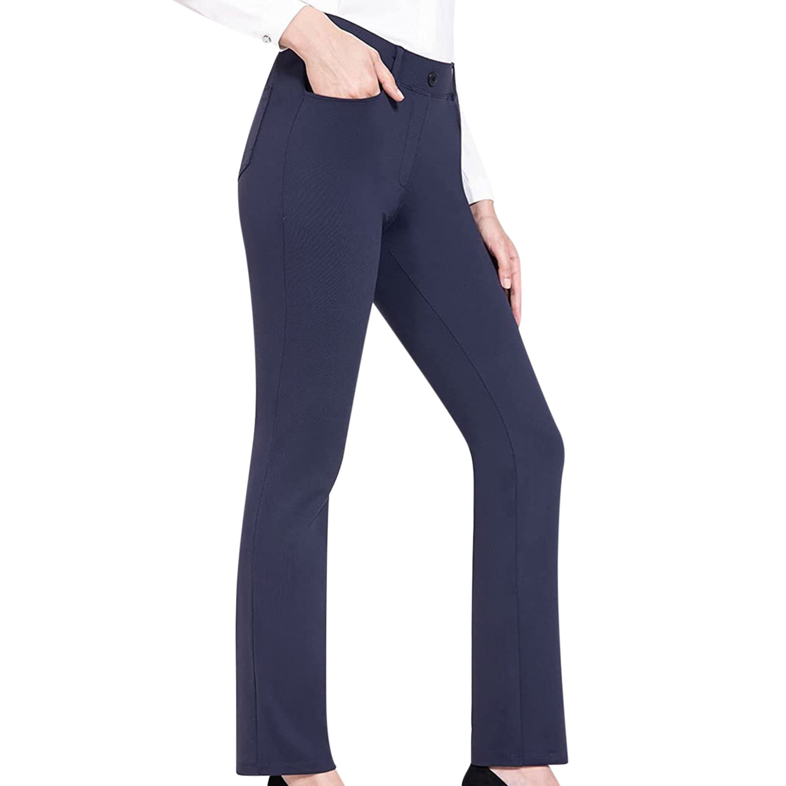 USNSM Women's Casual High Waist Pants Cotton Soft Slim Fit Stretch