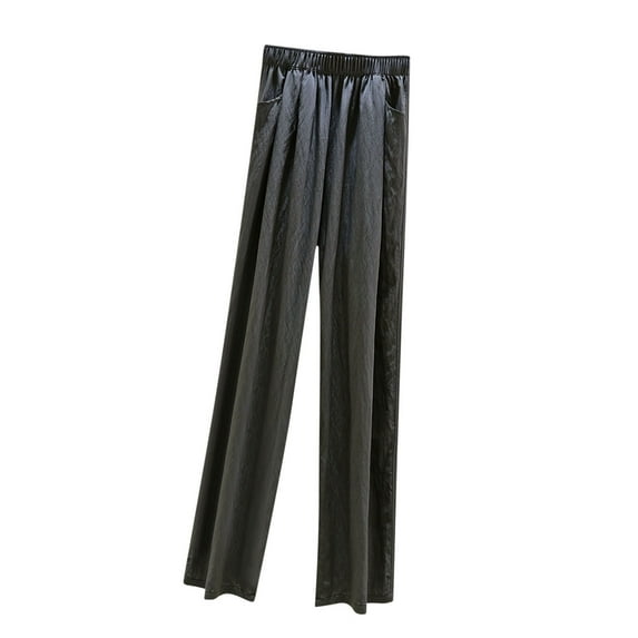 USNSM Women's Casual Pants Elastic High Waist Loose Wide Leg Pants Lounge Workout Straight Yoga Trousers with Pockets Gray L