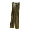 thumbnail image 1 of USNSM Women's Casual Pants Elastic High Waist Loose Wide Leg Pants Lounge Workout Straight Yoga Trousers with Pockets Khaki L, 1 of 2
