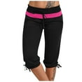 thumbnail image 1 of USNSM Women's Casual Straight Capri Pants Trendy Hem Tie Stretch Capri Pants Comfortable Lace-up Elastic Leggings Black XXL, 1 of 4