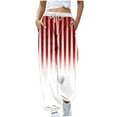 thumbnail image 1 of USNSM Women's Casual Straight Pants Elastic Waist Trousers Comfy Summer Business Casual Gradient Stripe Print Pants with Pockets Red M, 1 of 4