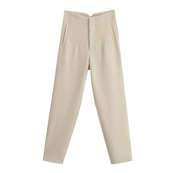 USNSM Women's Casual Trousers Solid Color High Waisted Pants Elegant Work Office Business Straight Trousers with Pockets Khaki XL