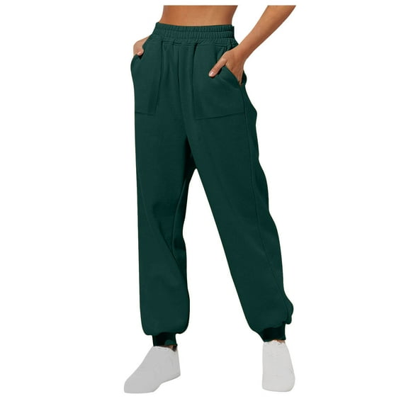 USNSM Women's Cinch Bottom Sweatpants Fit Lounge Trousers with Pockets High Waist Jogger Pants for Gym Sporty Athletic Army Green L