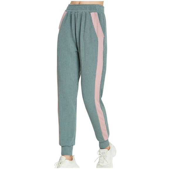 USNSM Women's Cinch Bottom Sweatpants Slim Fit Elastic High Waisted Joggers Pants Side Patchwork Tapered Trousers Blue M