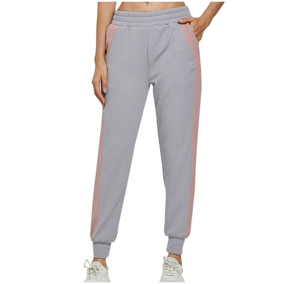 USNSM Women's Cinch Bottom Sweatpants Slim Fit Elastic High Waisted Joggers Pants Side Patchwork Tapered Trousers Gray S