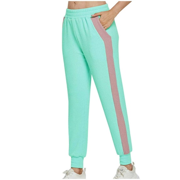 USNSM Women's Cinch Bottom Sweatpants Slim Fit Elastic High Waisted Joggers Pants Side Patchwork Tapered Trousers Green M