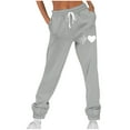 thumbnail image 1 of USNSM Women's Comfy Sweatpants Funny Heart Print Elastic Baggy Sweat Pants Casual Soft Drawstring Trousers with Pockets Gray S, 1 of 3