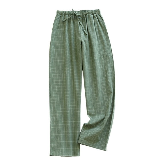 USNSM Women's Cotton Pajama Bottoms Lightweight Sleep Lounge Pants Plaid Print Sleepwear Long Pj Loose Fit Woven Knit Pants Green M