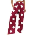 thumbnail image 1 of USNSM Women's Cotton Pants Linen Polka Dot Print Smocked Wide Leg Pants High Waisted Casual Cozy Yoga Pants with Pocket Red L, 1 of 4