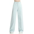 thumbnail image 1 of USNSM Women's Cotton Pants Solid Color Button Wide Leg High Waisted Pants Lounge Baggy Straight Trousers with Pockets Blue XL, 1 of 7