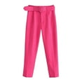 thumbnail image 1 of USNSM Women's Cotton Slim Trousers Summer Solid Color Breathable Soft Straight Trousers Fashion High Waist Belt Business Pants Hot Pink L, 1 of 2