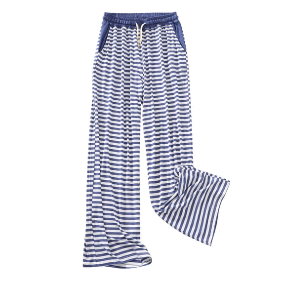 USNSM Women's Cute Pajama Pants Comfy Striped Wide Leg Pants Soft Modal Elastic Waist Drawstring Lounge Sleep Trousers Blue M