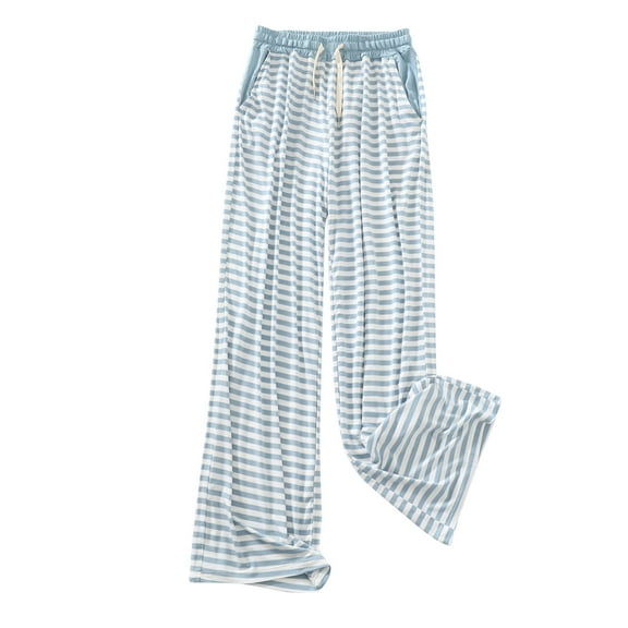 USNSM Women's Cute Pajama Pants Comfy Striped Wide Leg Pants Soft Modal Elastic Waist Drawstring Lounge Sleep Trousers Green XL