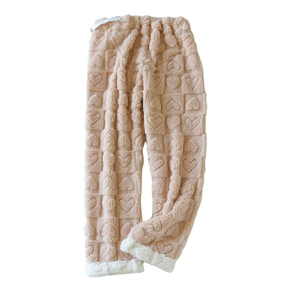 USNSM Women's Flannel Pants Adjustable Waist Straight Pants Casual Loose Heart Pattern Fuzzy Fleece Trouser Pants Pink L