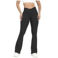 thumbnail image 1 of USNSM Women's Flare Leggings High Waist Tummy Control Crossover Yoga Pants Casual Workout Bell Bottom Leggings Black S, 1 of 7