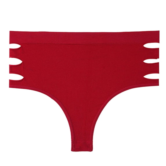 USNSM Women's High Waist Cut Out Panties Solid Color Hip Lifting Hollow Tummy Control Stretchy Brief Underwear Red L