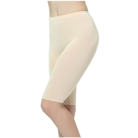 USNSM Women's High Waist Shorts Stretch Cotton Span High Waist Active Biker Short Breathable Quick-Drying Leggings Beige L