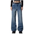 thumbnail image 1 of USNSM Women's High Waisted Jeans Casual Loose Lightweight Straight Pants Tummy Control Trendy Wide Leg Denim Pants Blue#02 L, 1 of 6