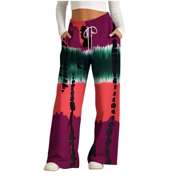 USNSM Women's High Waisted Sweatpants Colorblock Workout Active Joggers Pants Drawstring Baggy Lounge Pants with Pockets Watermelon Red S