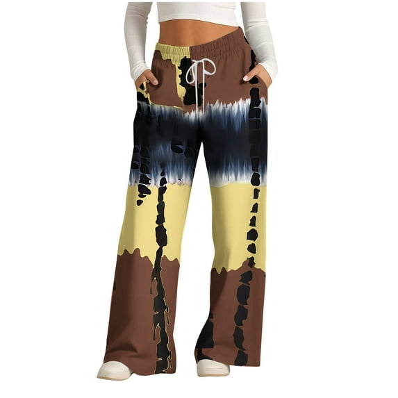 USNSM Women's High Waisted Sweatpants Colorblock Workout Active Joggers Pants Drawstring Baggy Lounge Pants with Pockets Yellow XL