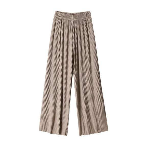 USNSM Women's High Waisted Trousers Ice Silk Lightweight Casual Pants Solid Color Breathable Cozy Pajama Trousers Khaki L