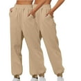 thumbnail image 1 of USNSM Women's Joggers Pants 2 Pack High Waisted Casual Baggy Pants Lounge Cinched Bottoms Workout Pants with Pockets Khaki L, 1 of 4