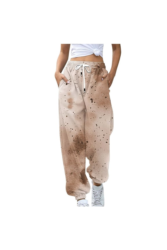 Women's Joggers Pants 2024 Workout High Waisted Yoga Pants Tie-Dye Comfy Drawstring Tapered Pants with Pockets Brown M