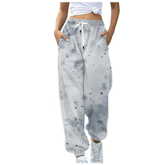 USNSM Women's Joggers Pants 2024 Workout High Waisted Yoga Pants Tie-Dye Comfy Drawstring Tapered Pants with Pockets Gray XXL