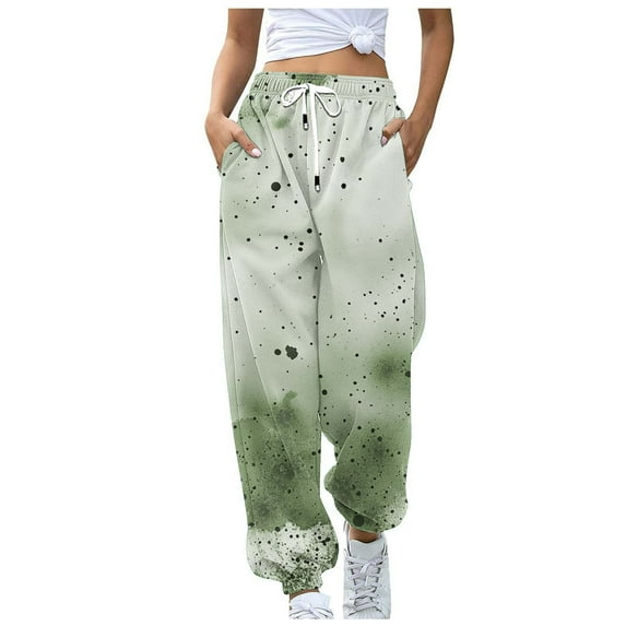 USNSM Women's Joggers Pants 2024 Workout High Waisted Yoga Pants Tie-Dye Comfy Drawstring Tapered Pants with Pockets Green S