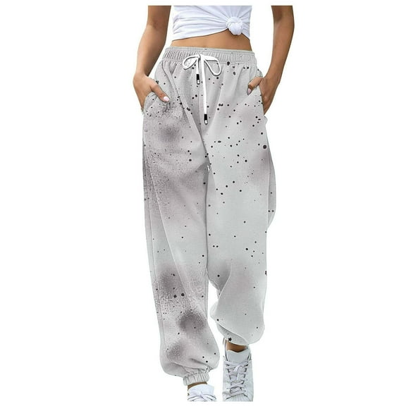 USNSM Women's Joggers Pants 2024 Workout High Waisted Yoga Pants Tie-Dye Comfy Drawstring Tapered Pants with Pockets White L