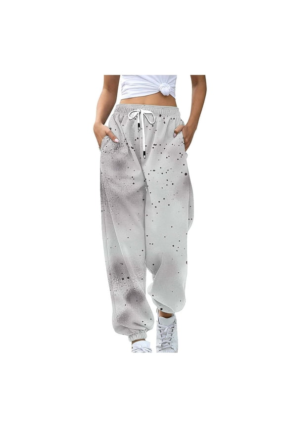 Women's Joggers Pants 2024 Workout High Waisted Yoga Pants Tie-Dye Comfy Drawstring Tapered Pants with Pockets White XXL