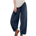 thumbnail image 1 of USNSM Women's Linen Lantern Pants Summer Trendy Casual Wide Leg Ankle Pants Elastic Waist Baggy Trousers with Pockets Navy XL, 1 of 8