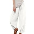thumbnail image 1 of USNSM Women's Linen Lantern Pants Summer Trendy Casual Wide Leg Ankle Pants Elastic Waist Baggy Trousers with Pockets S White, 1 of 8