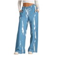 thumbnail image 1 of USNSM Women's Linen Palazzo Pants High Waist Lounge Wide Leg Pants Flowy Adjustable Drawstring Trousers with Pockets Blue L, 1 of 4