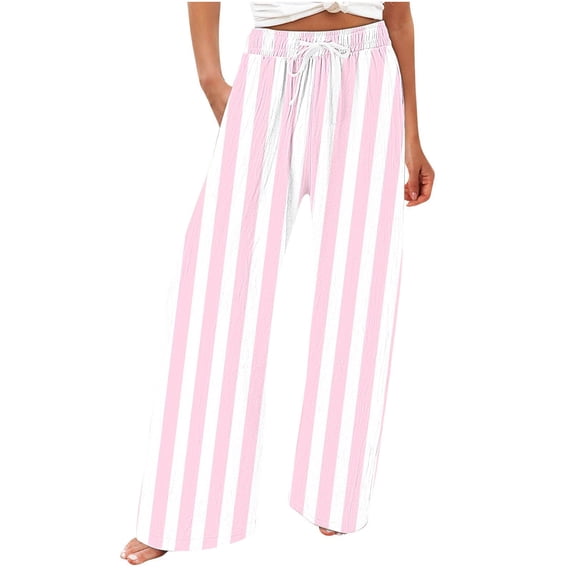 USNSM Women's Lounge Pants High Rise Striped Drawstring Y2k Trousers Comfy Loose Elastic Pajama Bottoms With Pockets Multicolor#02 S