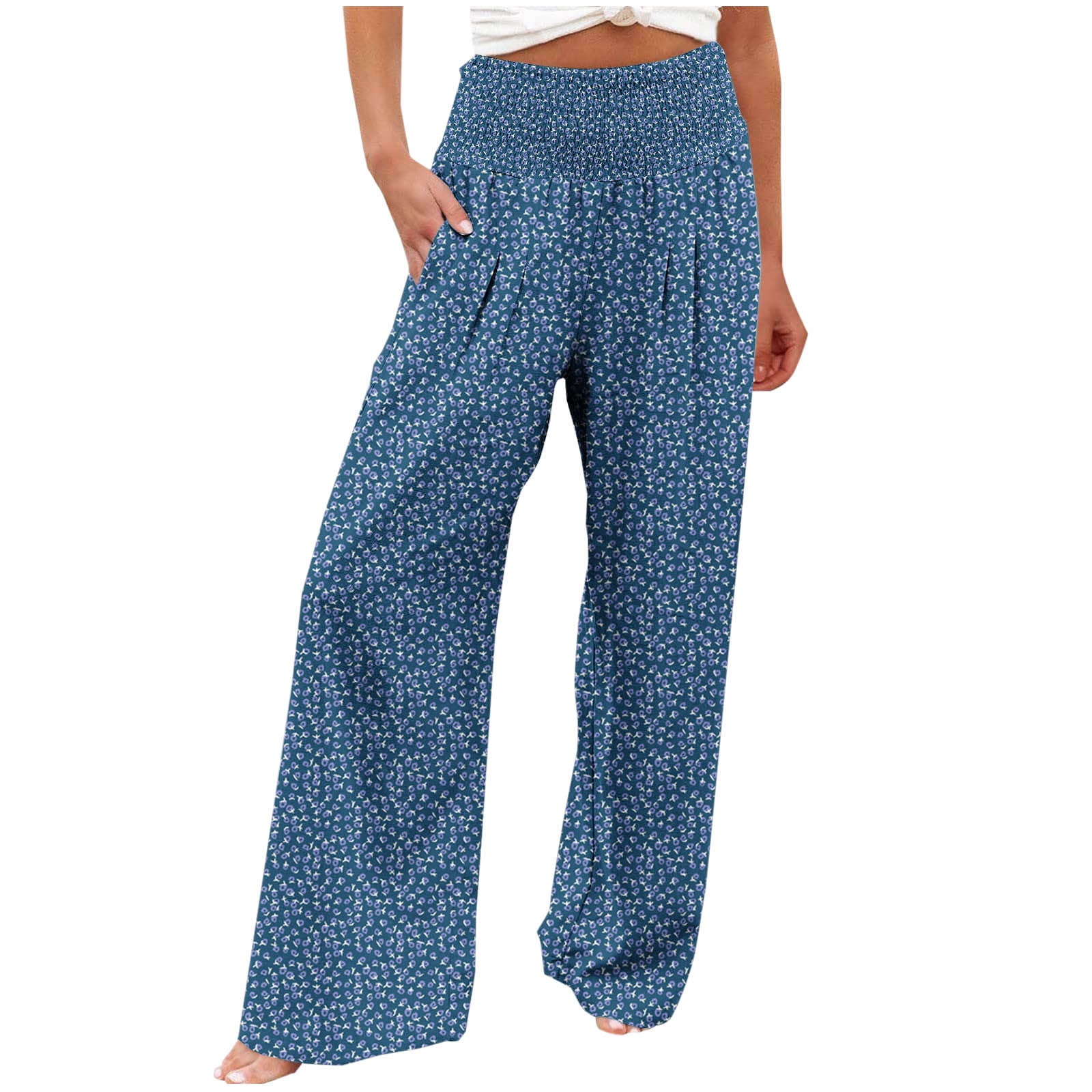USNSM Women's Lounge Pants Trendy Floral Print Wide Leg Pants High