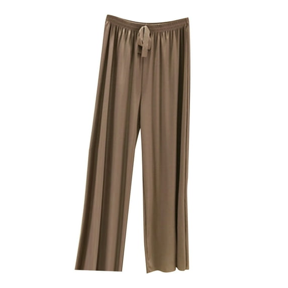 USNSM Women's Pajama Pants Satin Silk Casual Loose Wide Leg Trousers Elastic Waist Drawstring Lounge Pants Pj Bottoms Coffee XXL